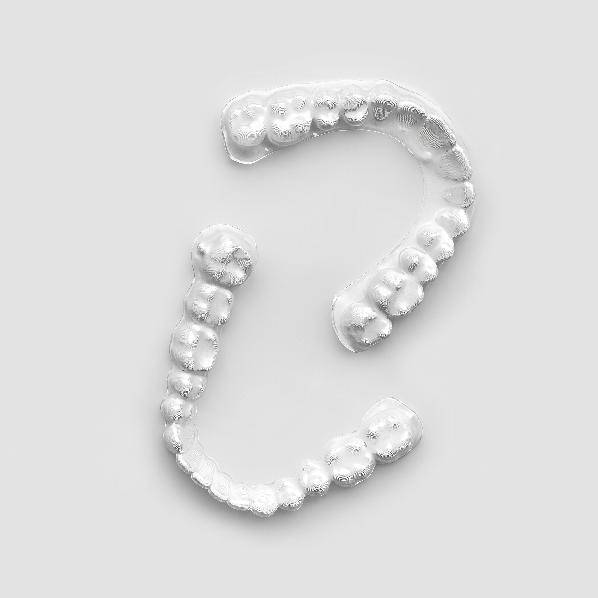 Complete dental aligner arch on a soft grey background